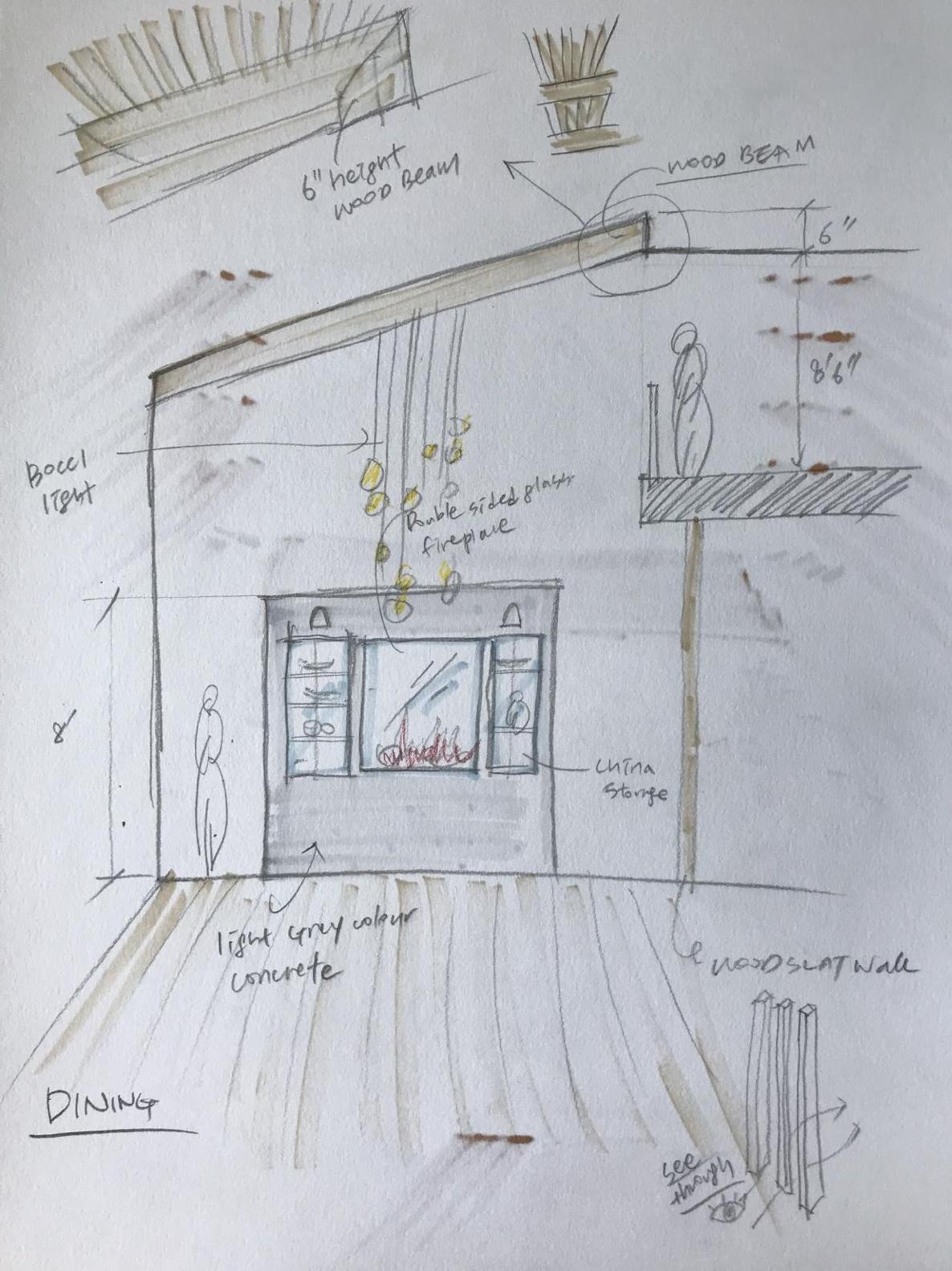 Dining, at the see-through fireplace