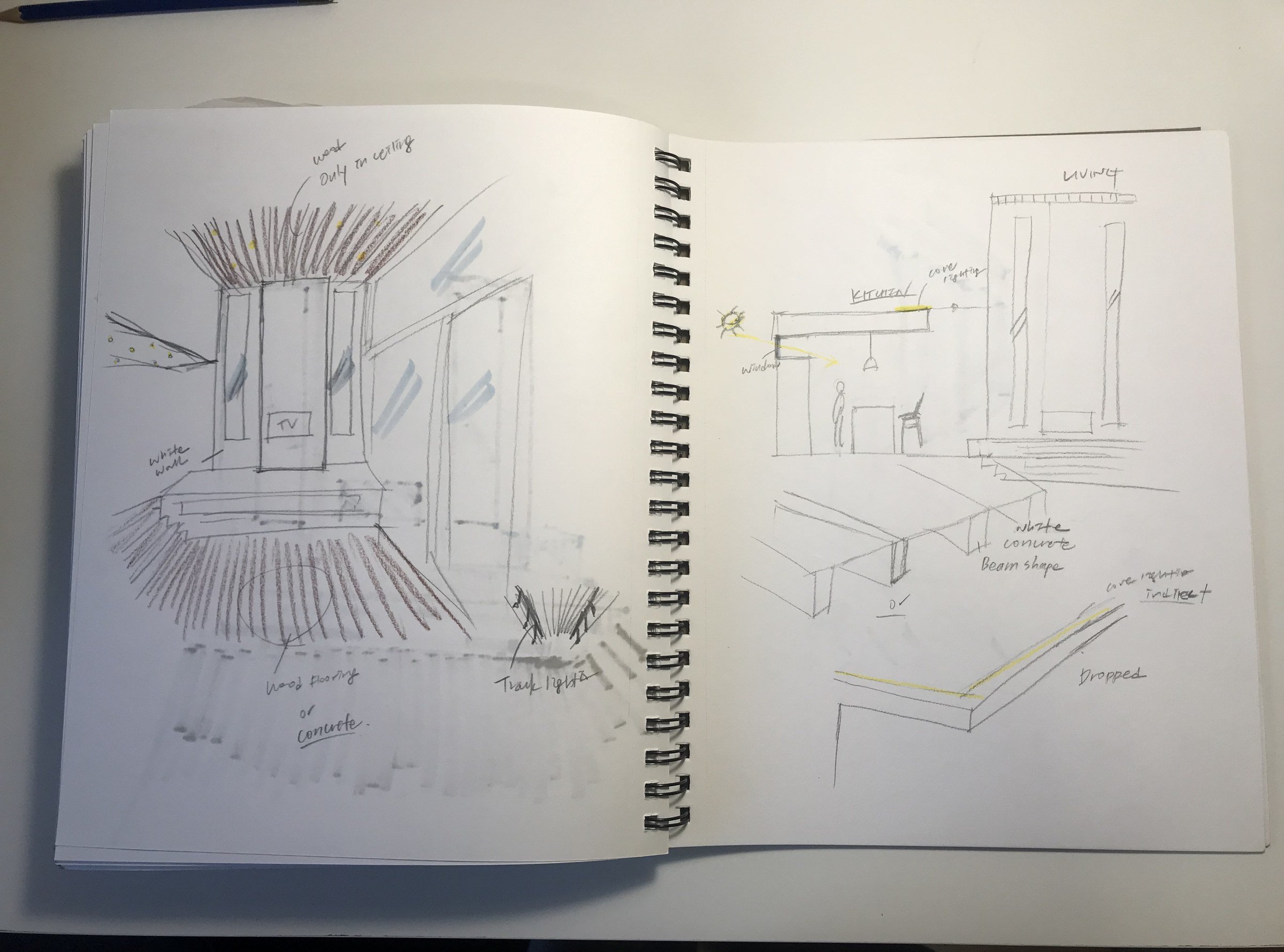 The great room, sketched by hand