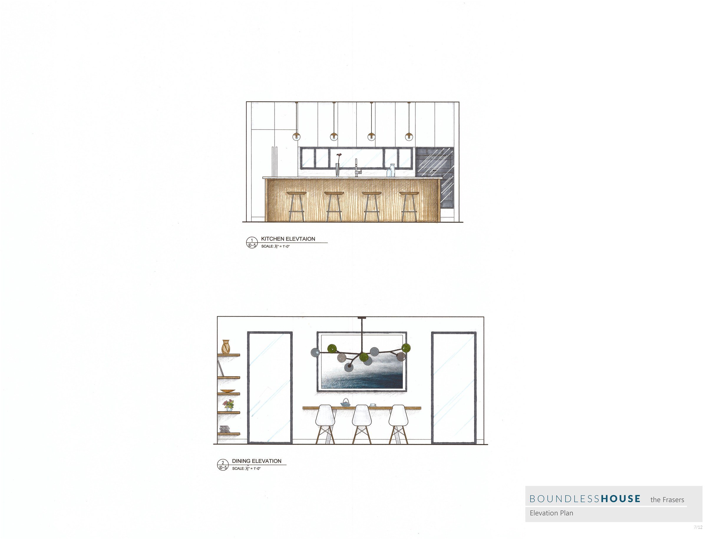 Kitchen and dining elevations