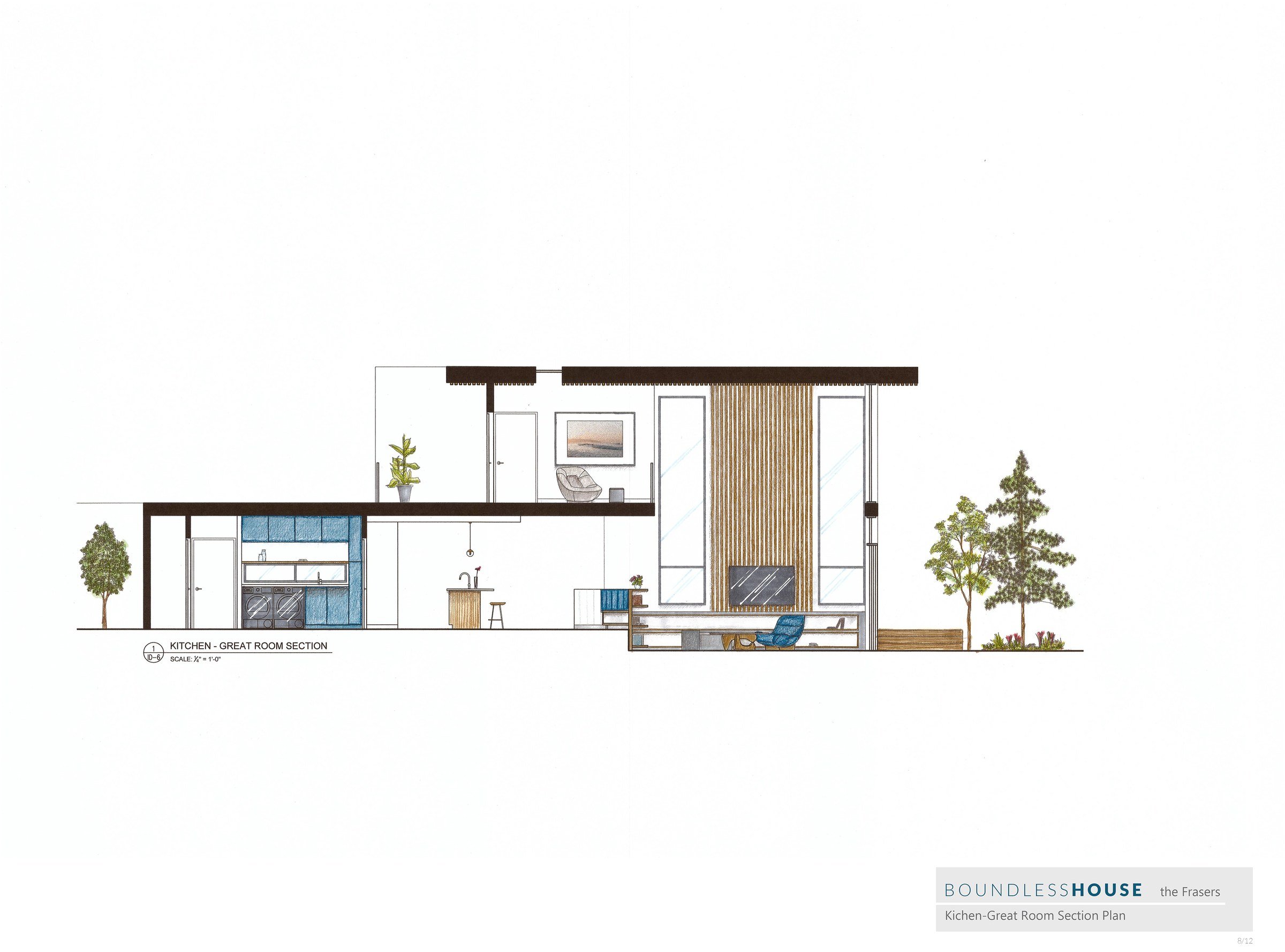 Section through the kitchen and great room