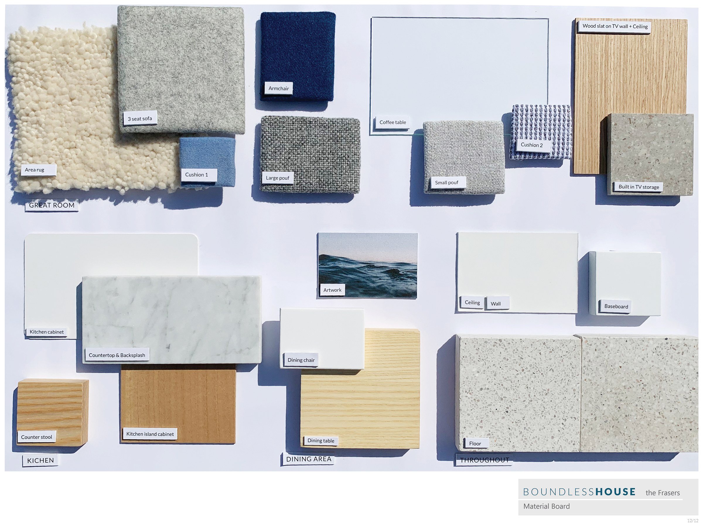 Materials, greys from the beach and a note of ocean blue