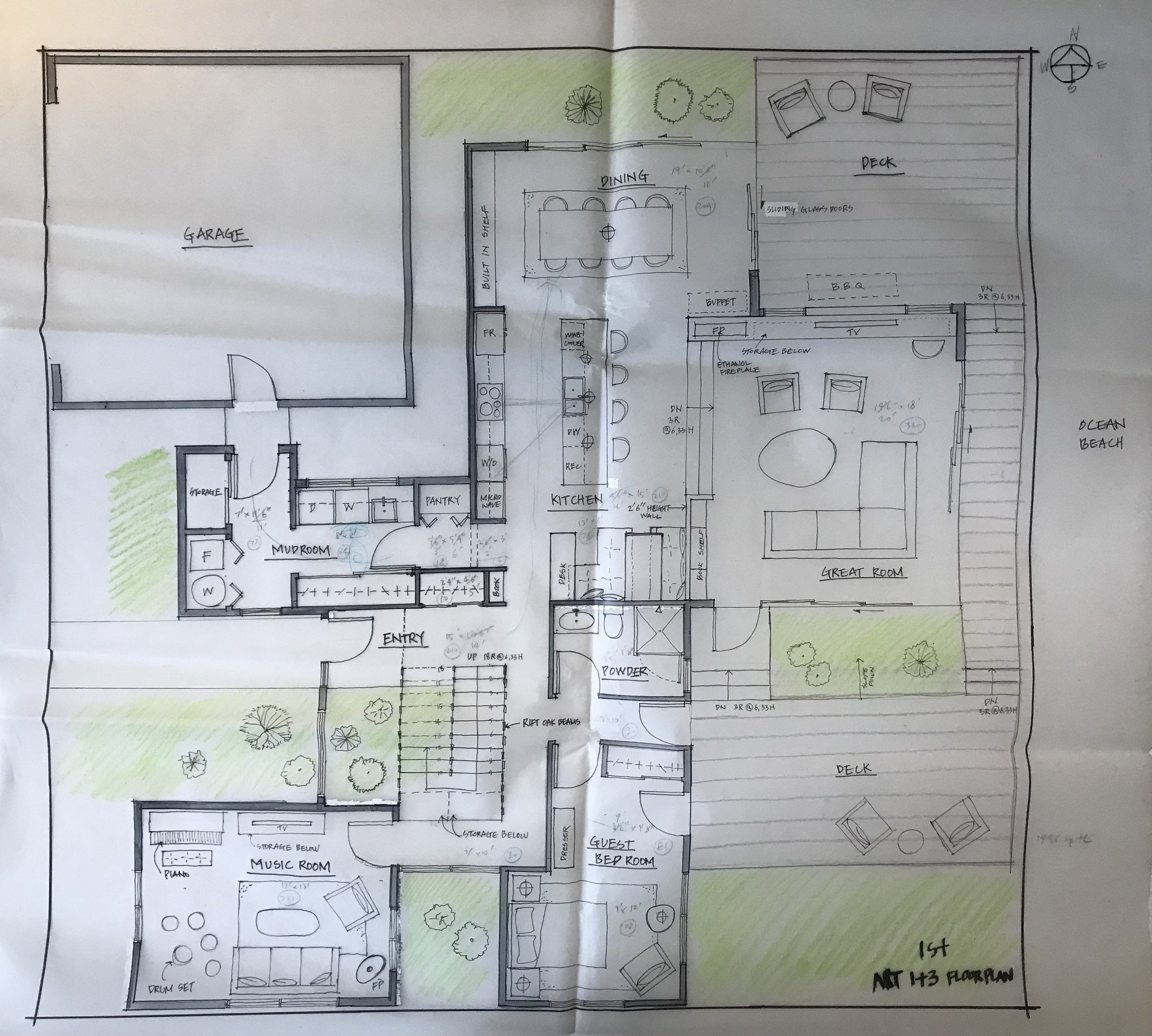 The plan resolved by hand, gardens in green