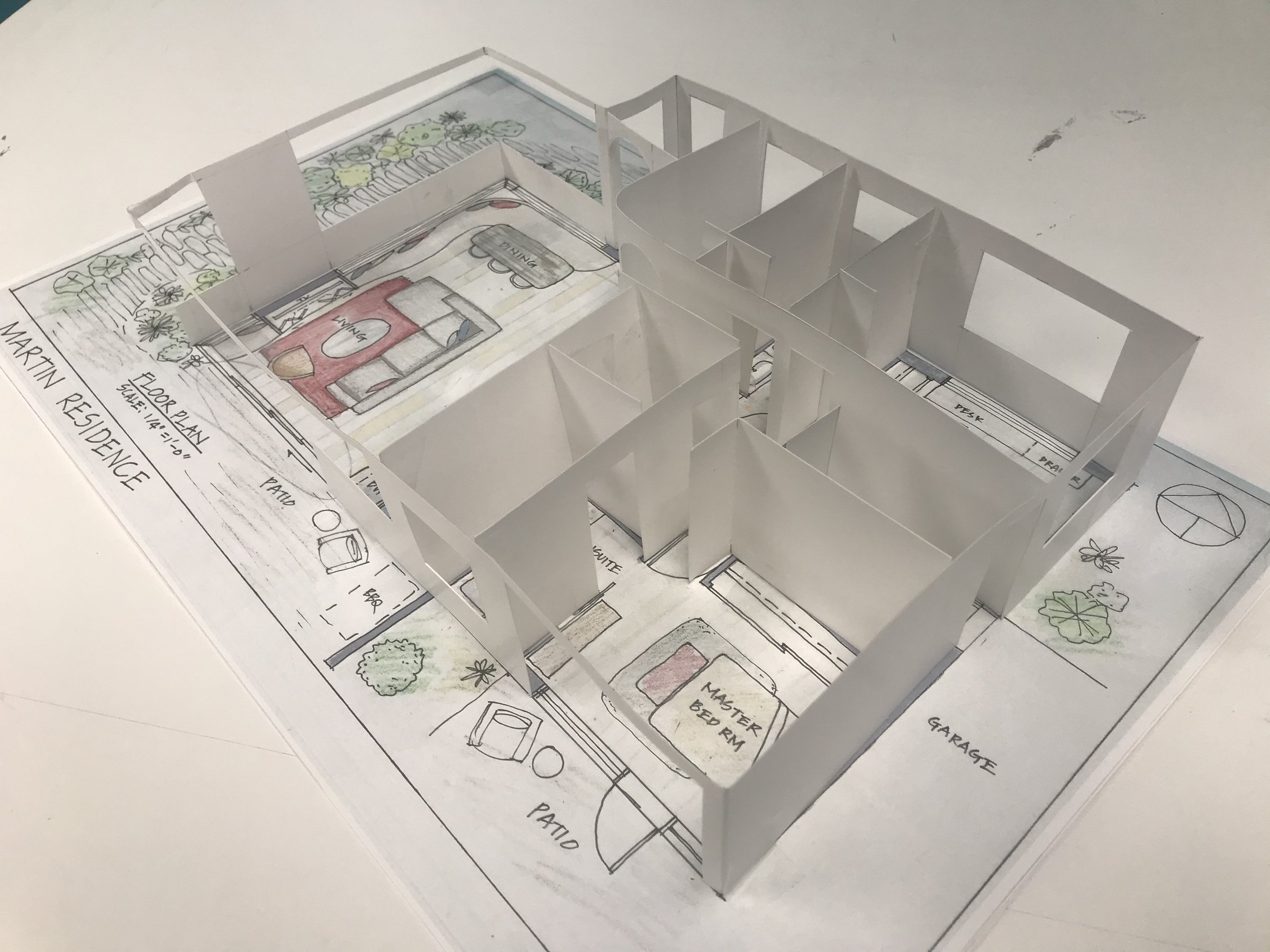 The study model on the plan, roof off