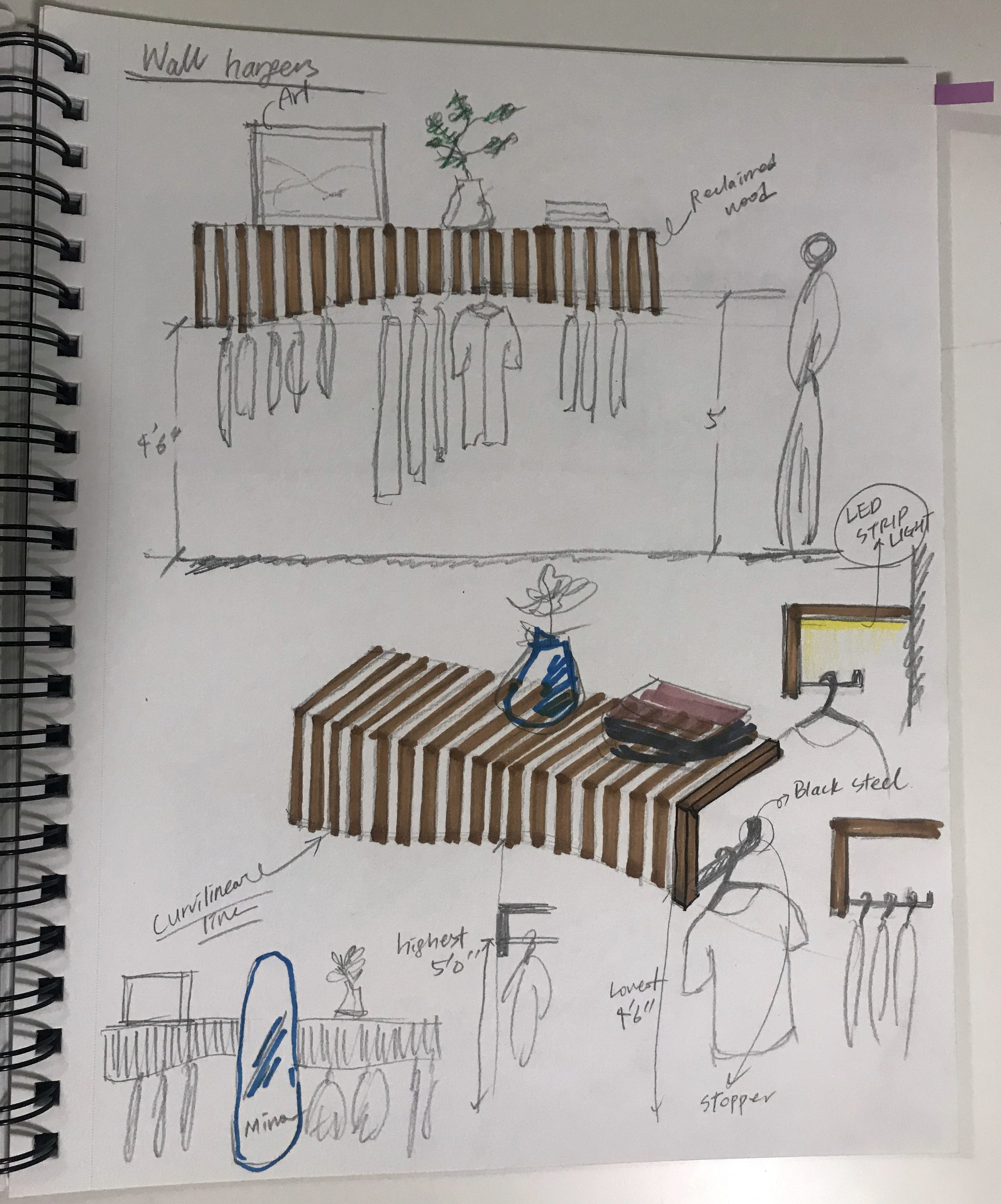 Slat hanger study, dimensioned
